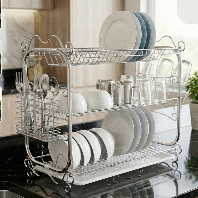 منظم أواني 3 طوابق  Égouttoir avec bacs et porte-ustensiles