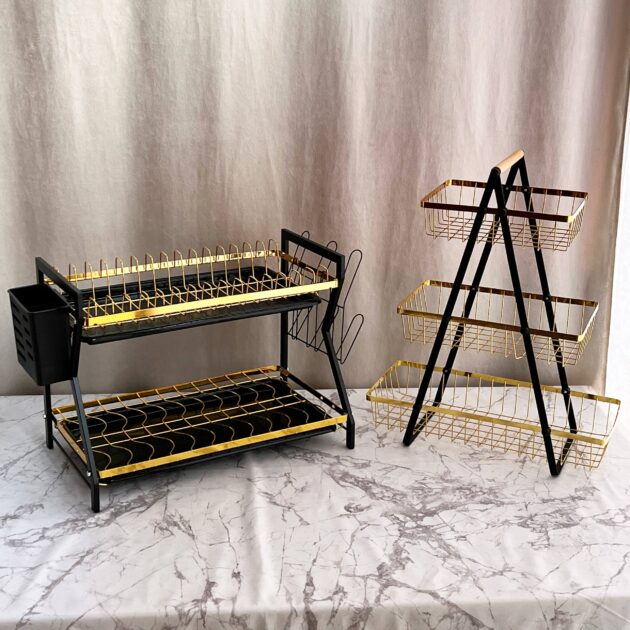 Ensemble d'Organisation Égouttoir à Vaisselle et Panier à Trois Étages