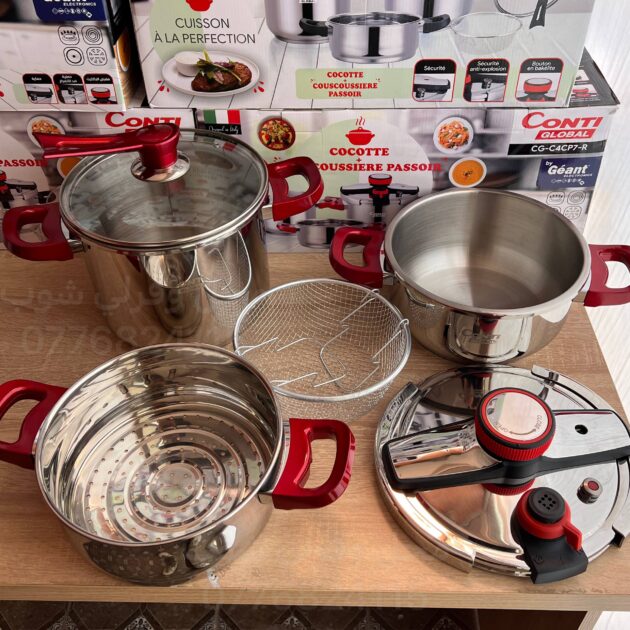 Ensemble Cocotte 4+7 L + Couscoussier + Panier à friteuse+ couvercle en verre