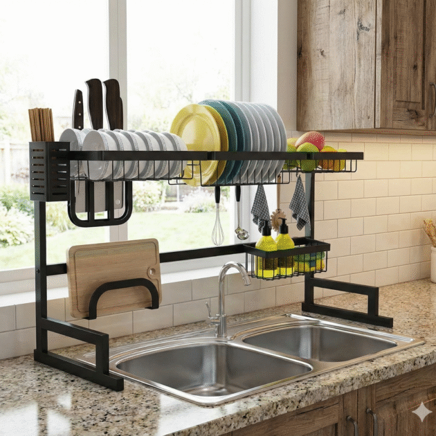 حامل الأواني والمنظم الشامل فوق المغطس