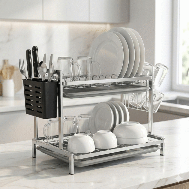 Égouttoir de Vaisselle Moderne à 2 Niveaux inox